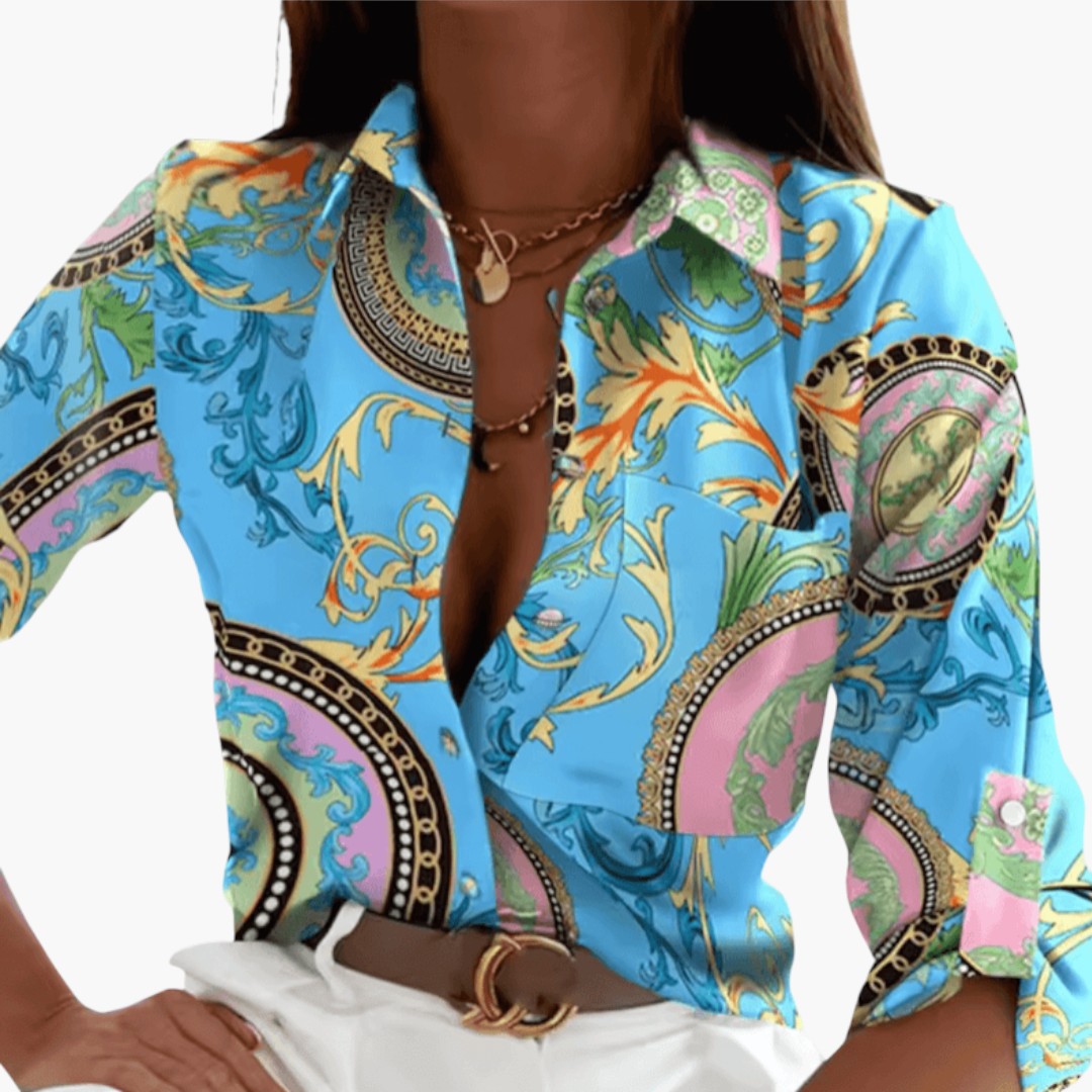 Blouse femme avec col et motif imprimé