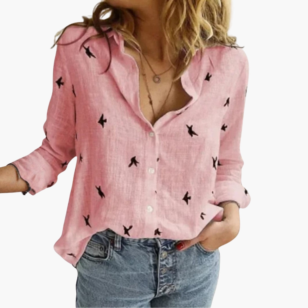 Blouse femme avec patte de boutonnage et imprimé à pois