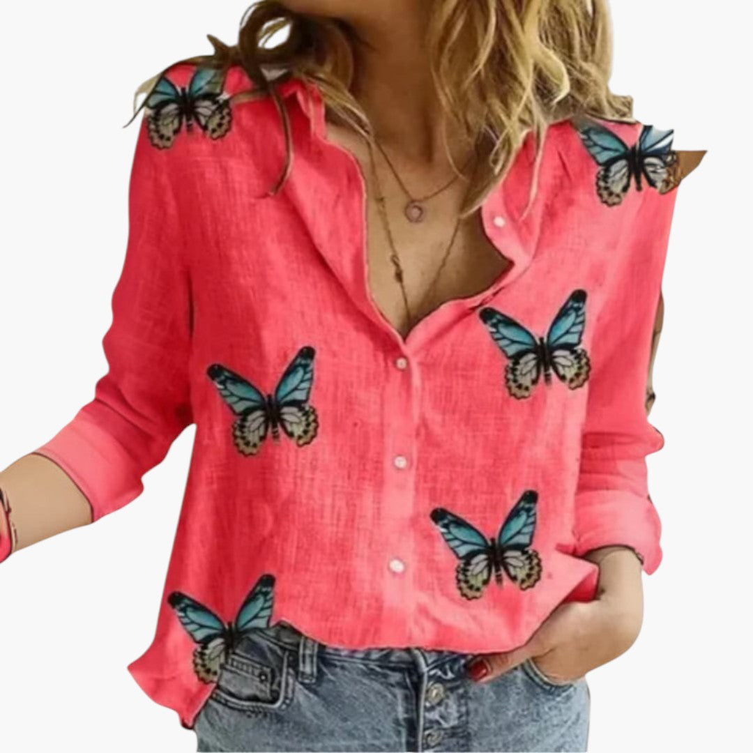 Blouse femme avec patte de boutonnage et imprimé à pois