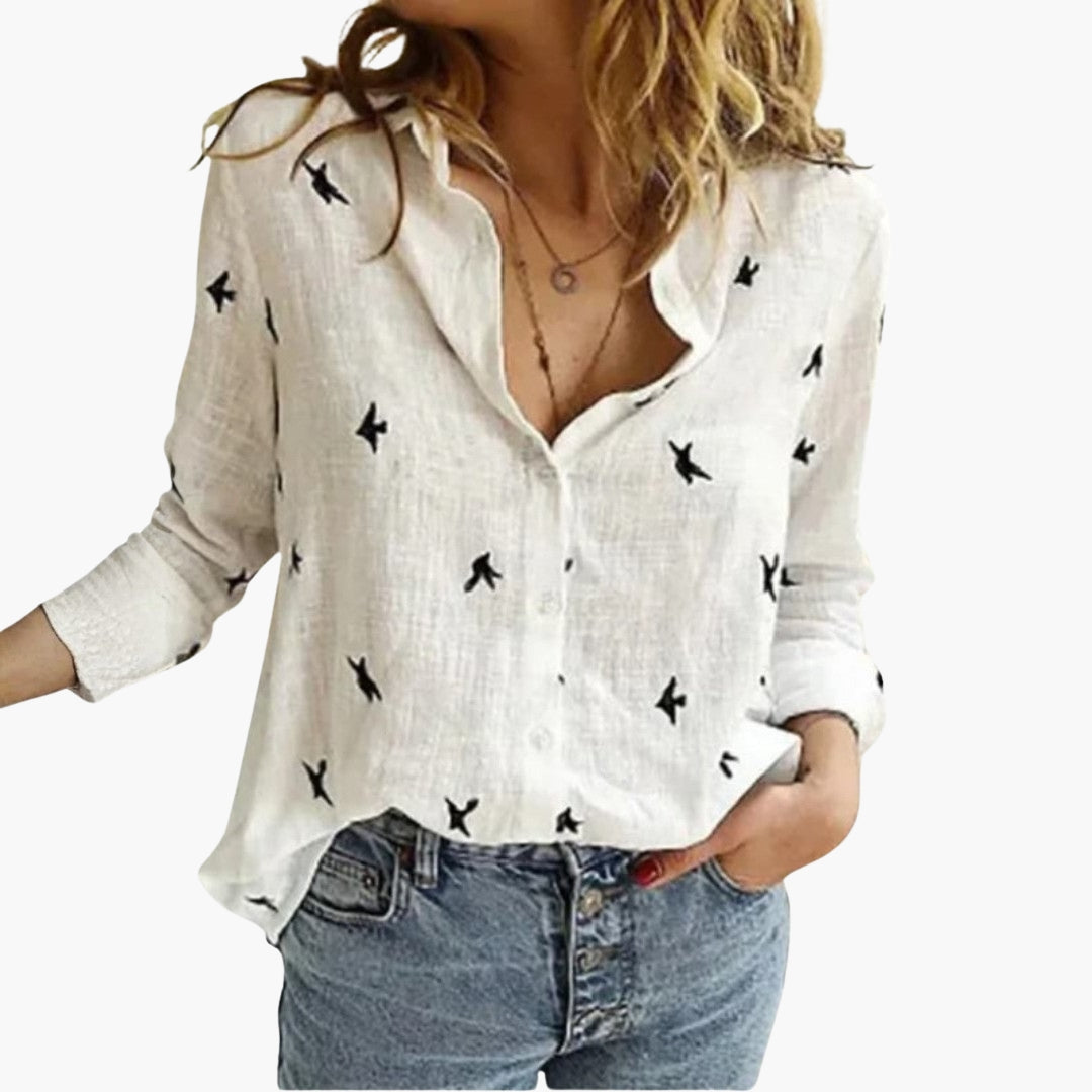Blouse femme avec patte de boutonnage et imprimé à pois