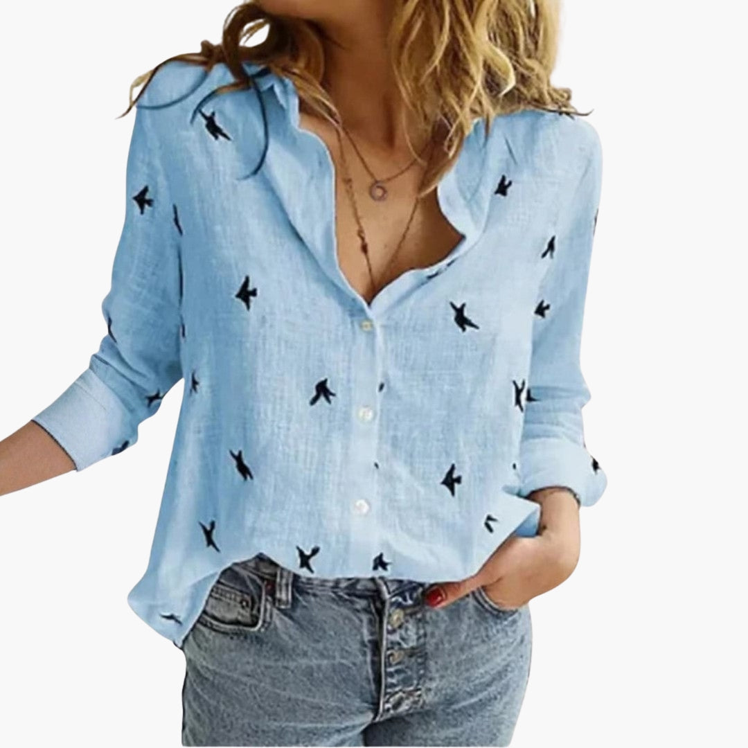 Blouse femme avec patte de boutonnage et imprimé à pois