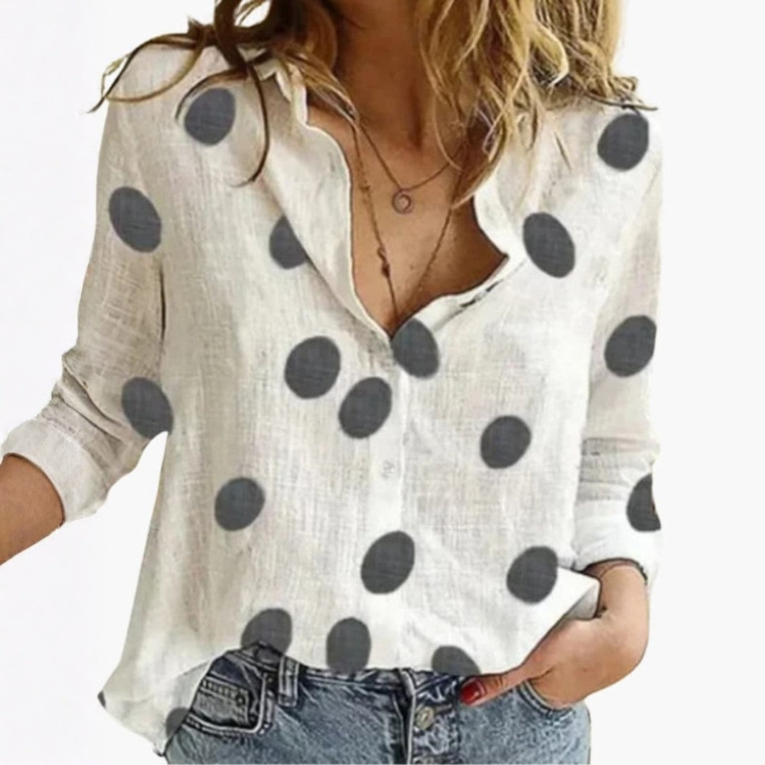 Blouse femme avec patte de boutonnage et imprimé à pois