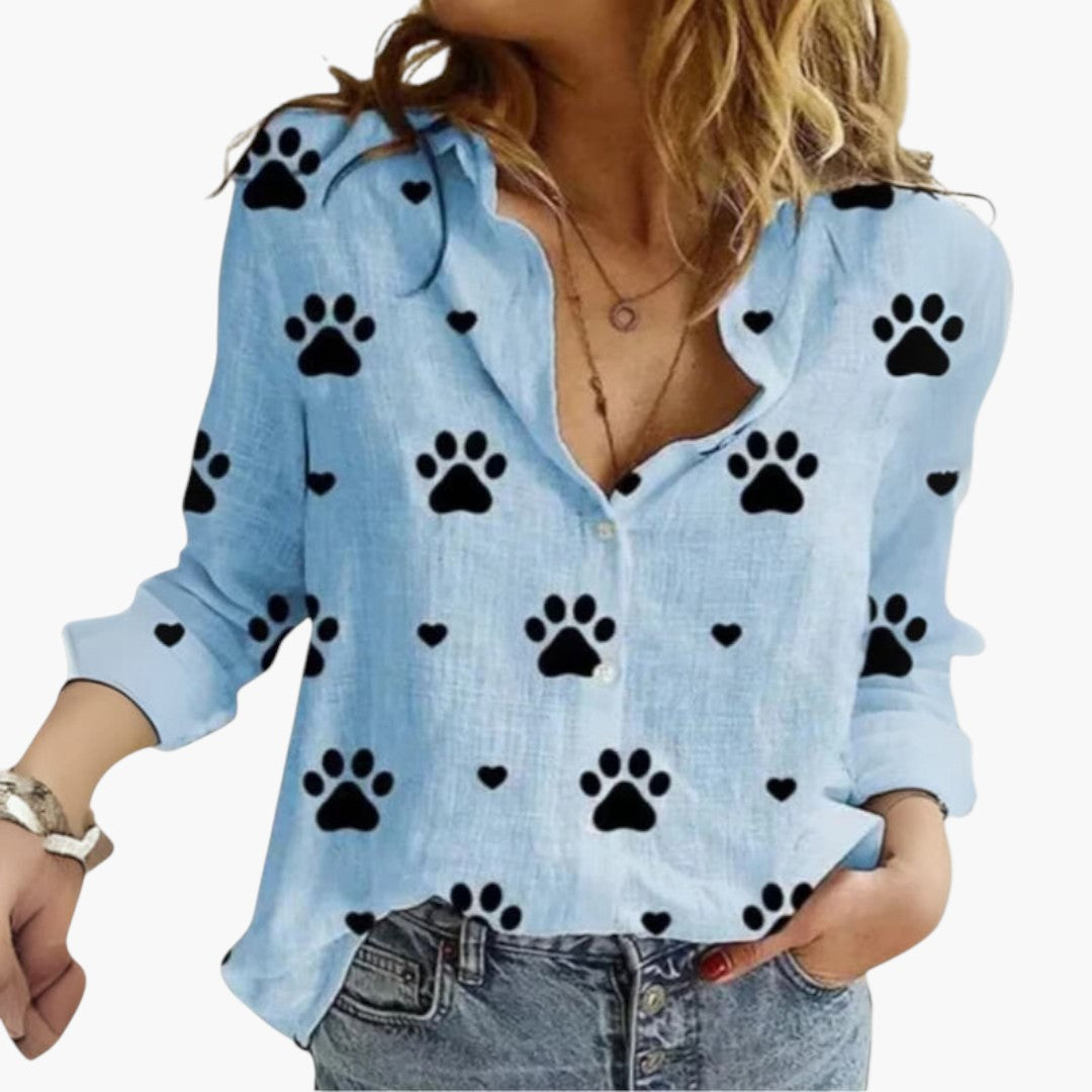 Blouse femme avec patte de boutonnage et imprimé à pois