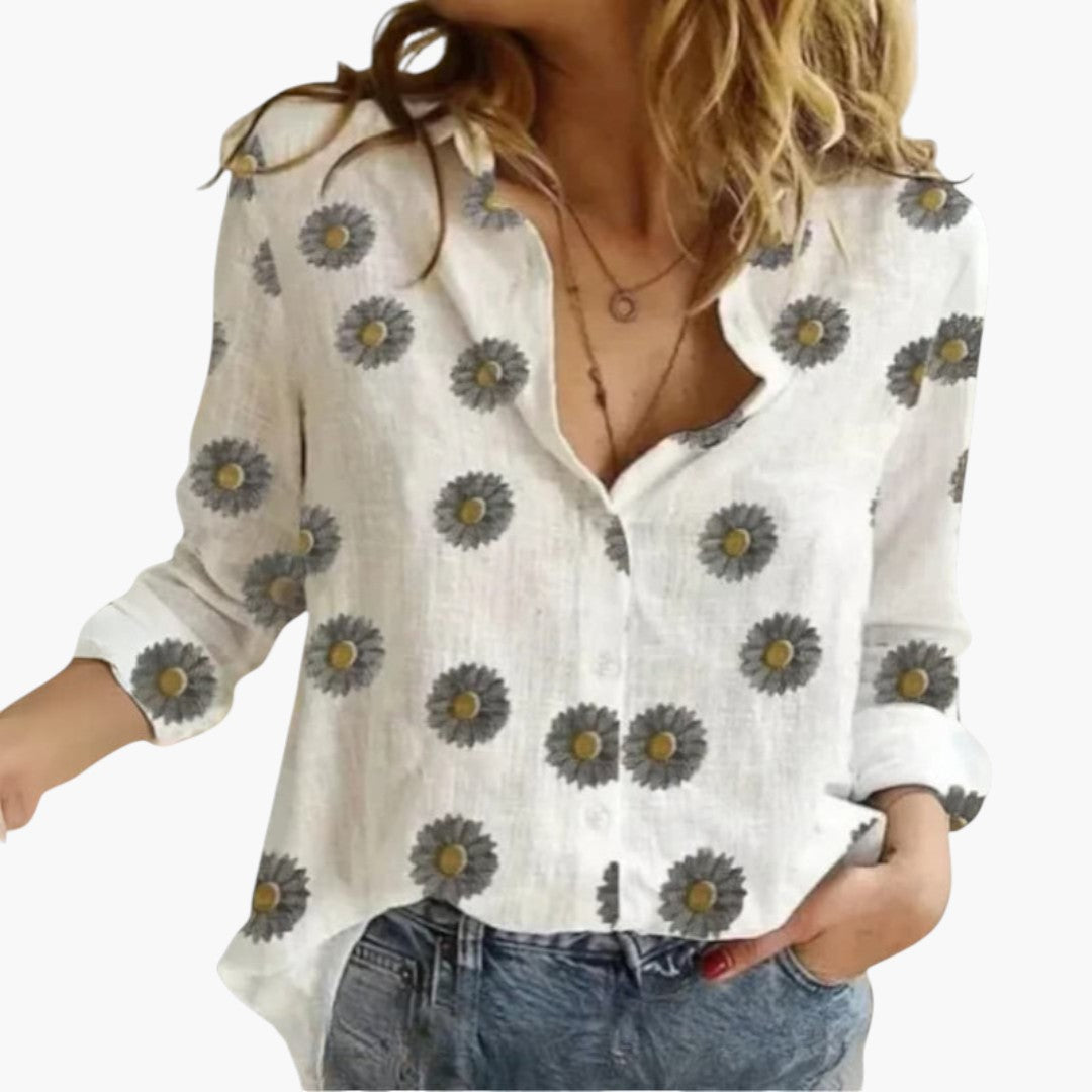 Blouse femme avec patte de boutonnage et imprimé à pois