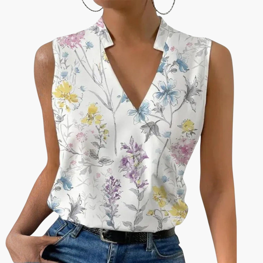 Blouse femme col V sans manches effet cache cœur