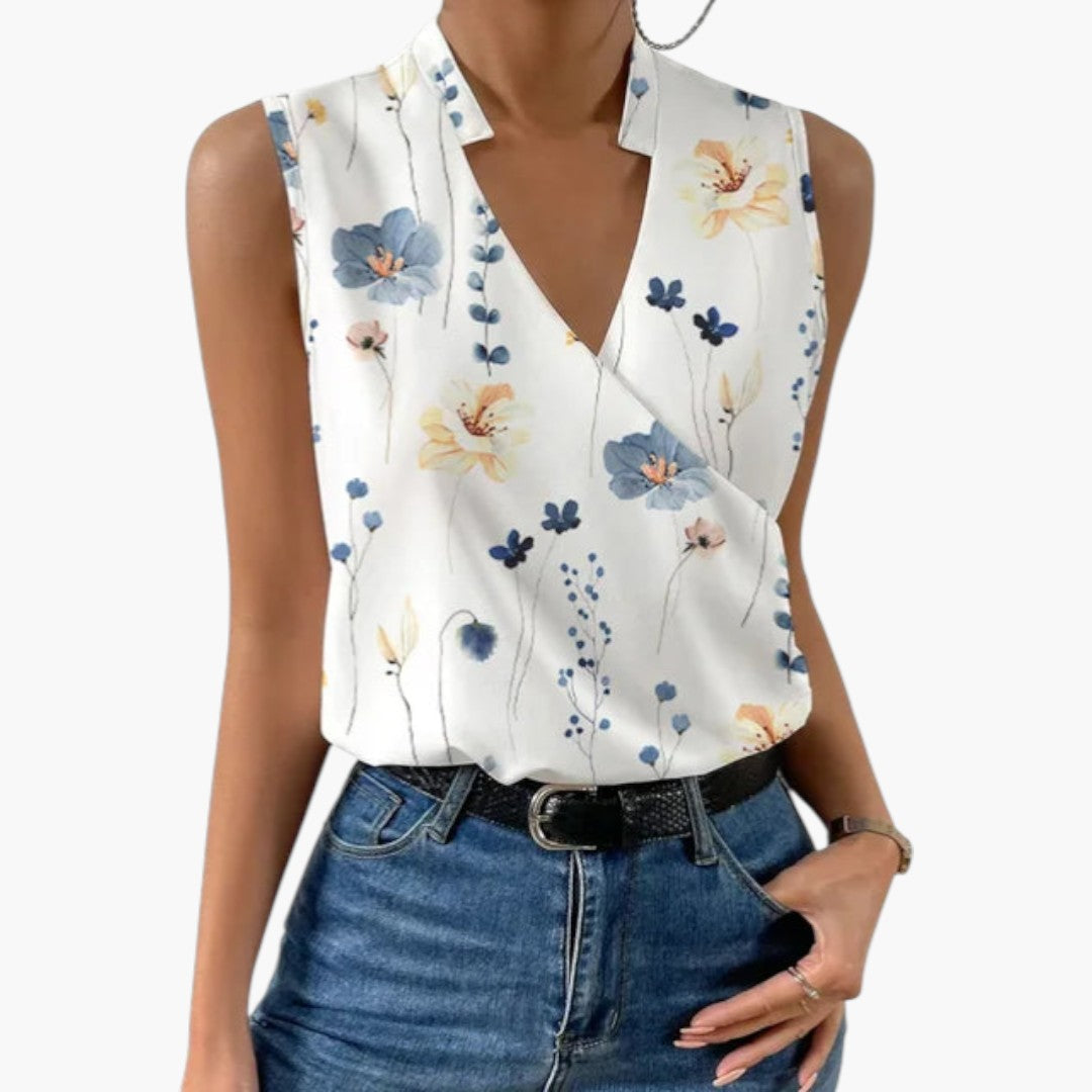 Blouse femme col V sans manches effet cache cœur
