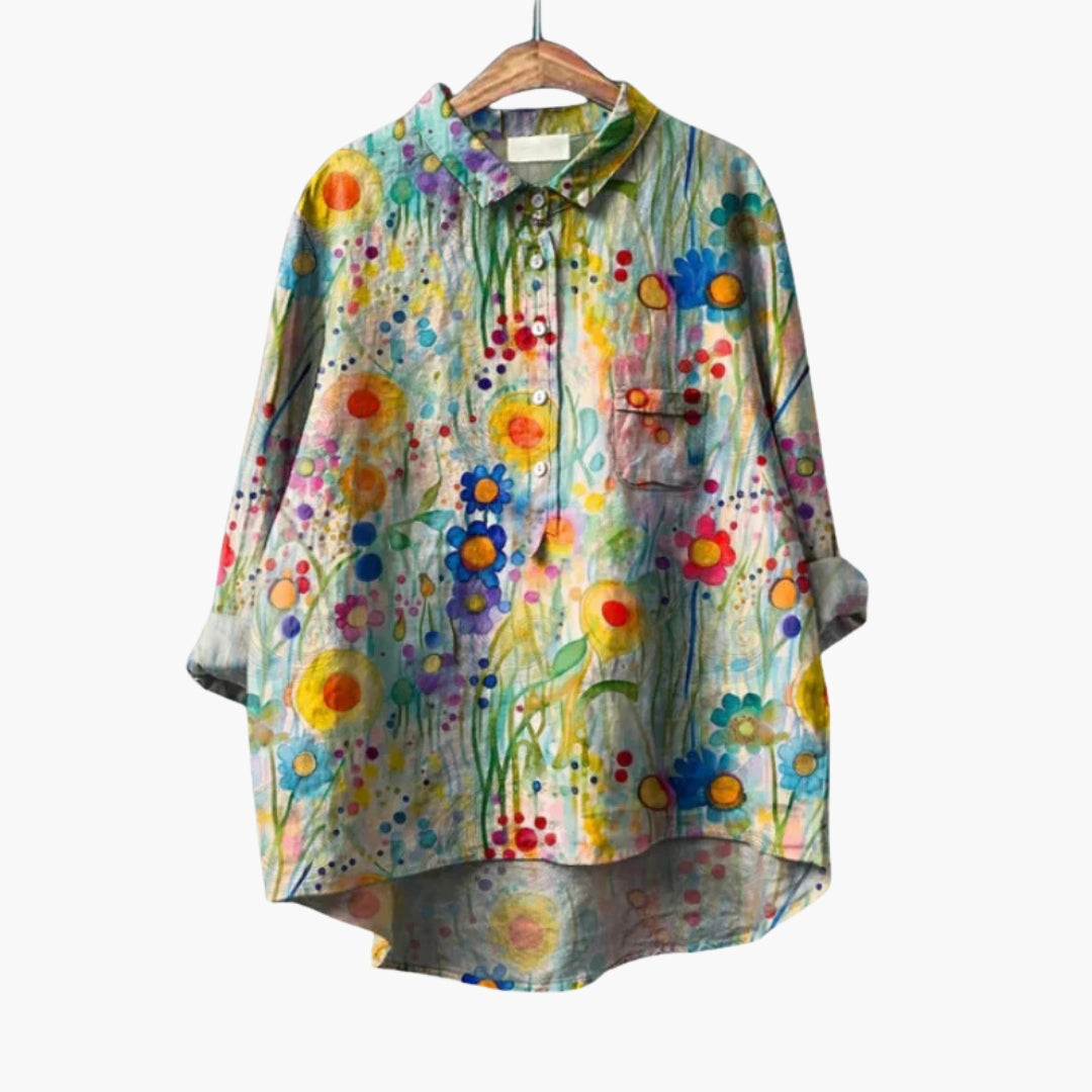 Blouse femme imprimée florale à col et patte de boutonnage