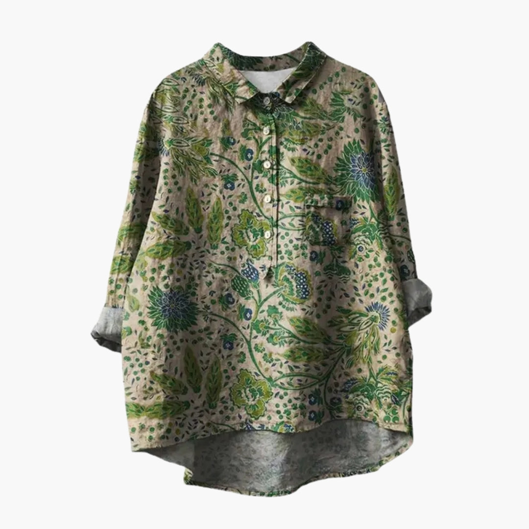 Blouse femme imprimée florale à col et patte de boutonnage