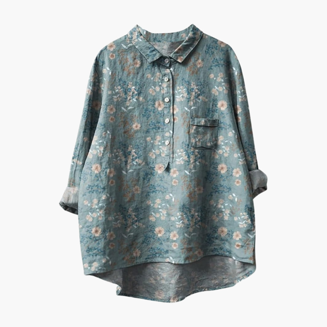 Blouse femme imprimée florale à col et patte de boutonnage