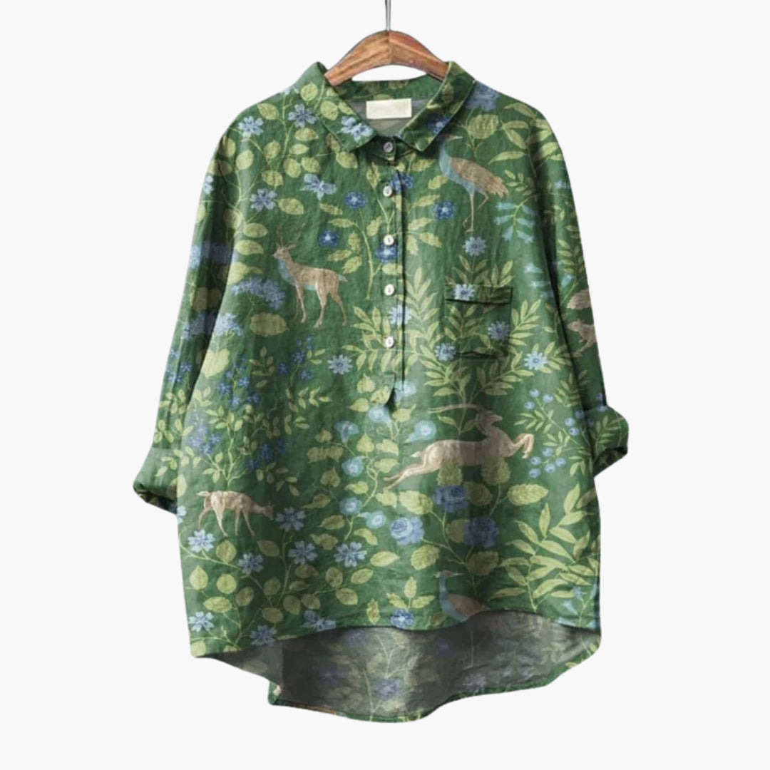 Blouse femme imprimée florale à col et patte de boutonnage