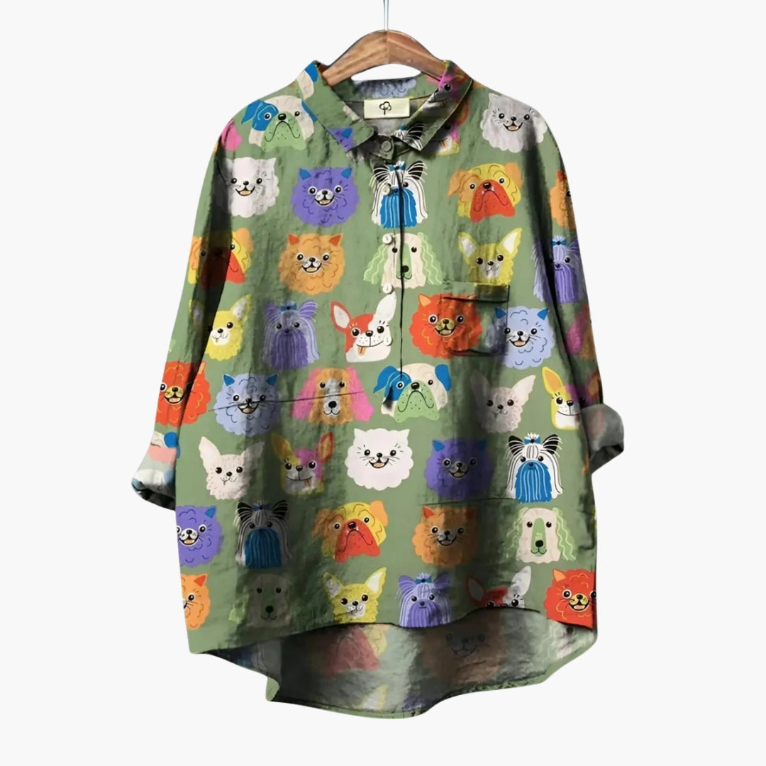 Blouse femme imprimée florale à col et patte de boutonnage
