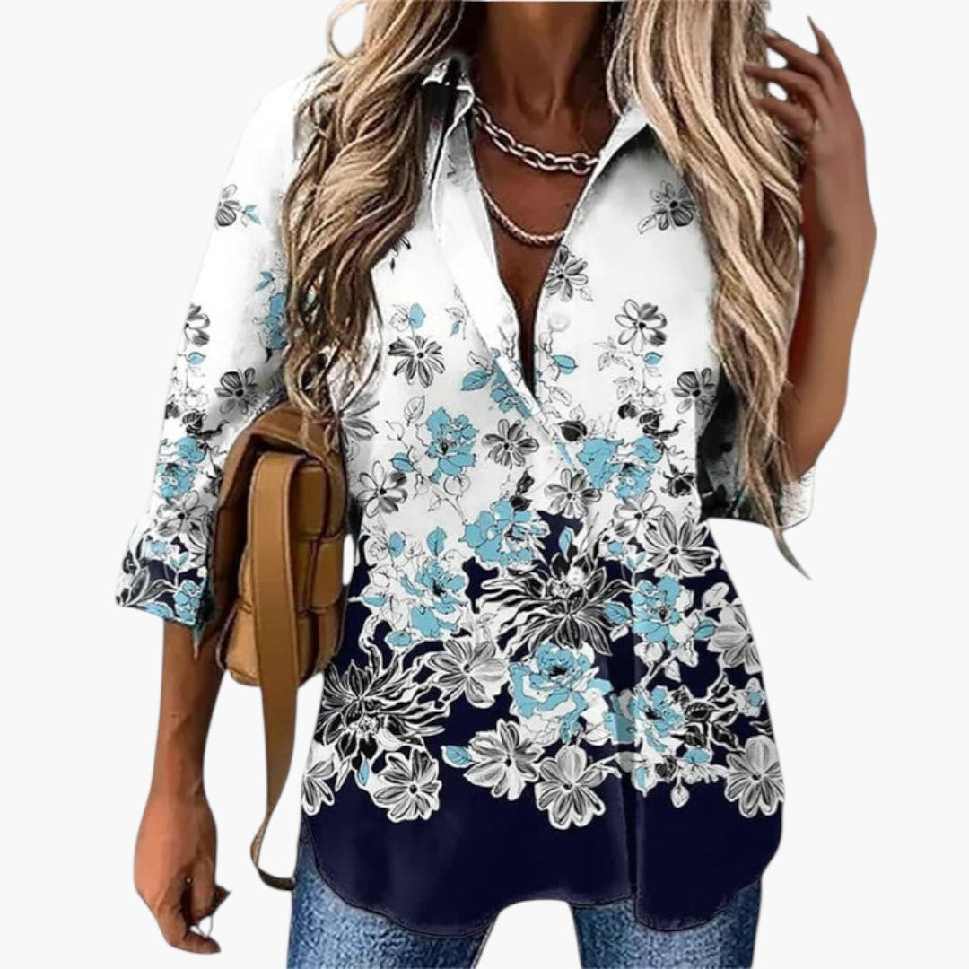 Blouse femme imprimé floral avec patte de boutonnage