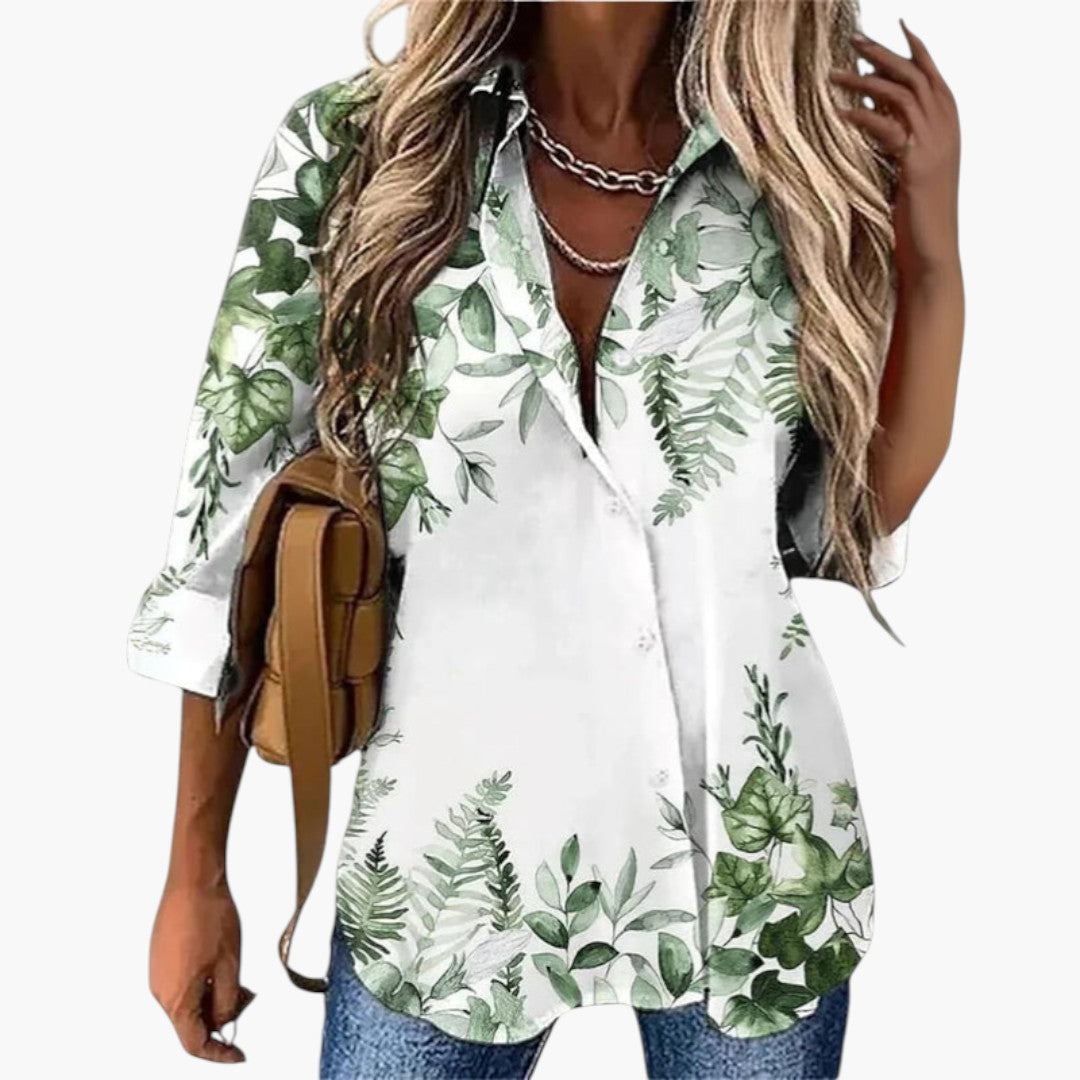 Blouse femme imprimé floral avec patte de boutonnage