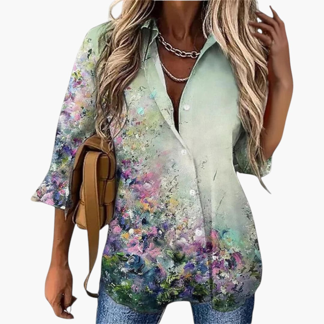 Blouse femme imprimé floral avec patte de boutonnage