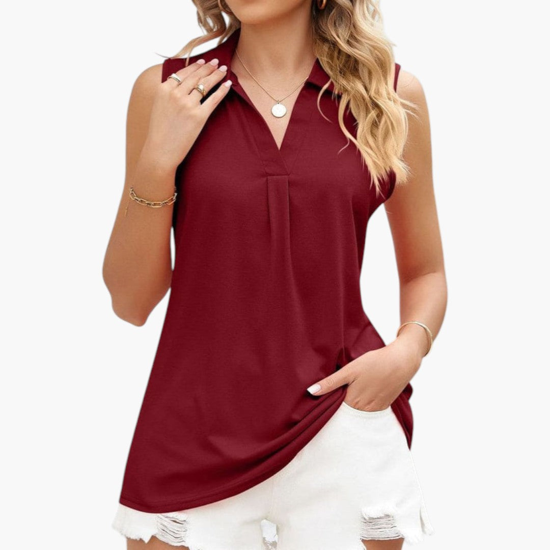 Blouse femme sans manches à col et encolure en V