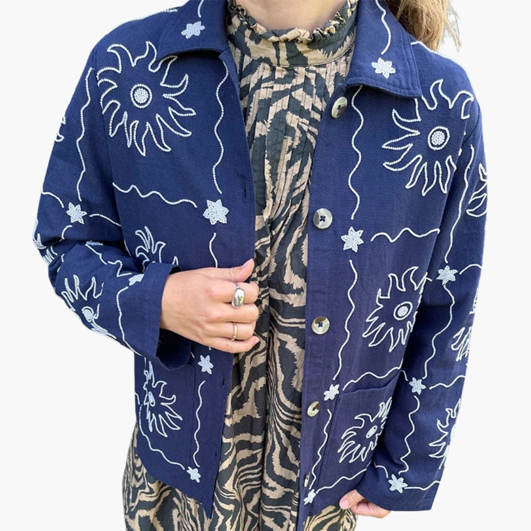 Blouson Bombardier Femme à Boutons et Motifs Imprimés