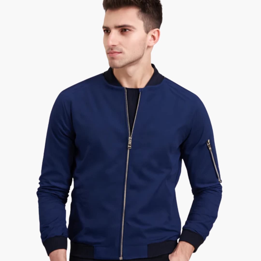 Blouson bomber til mænd med ribbet krave og lynlåslomme på ærmet