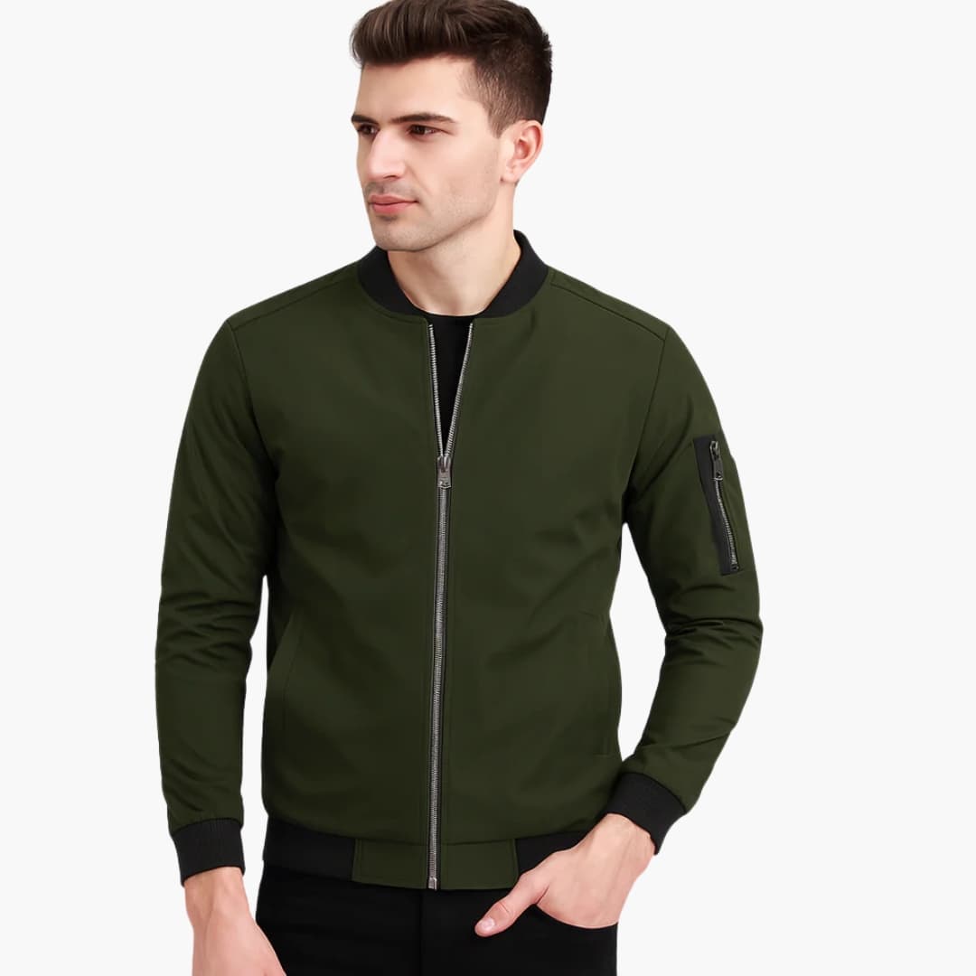 Blouson bomber til mænd med ribbet krave og lynlåslomme på ærmet