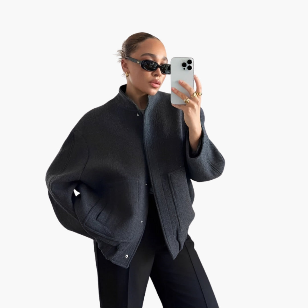 Blouson bomber donna ampio con bottoni a pressione
