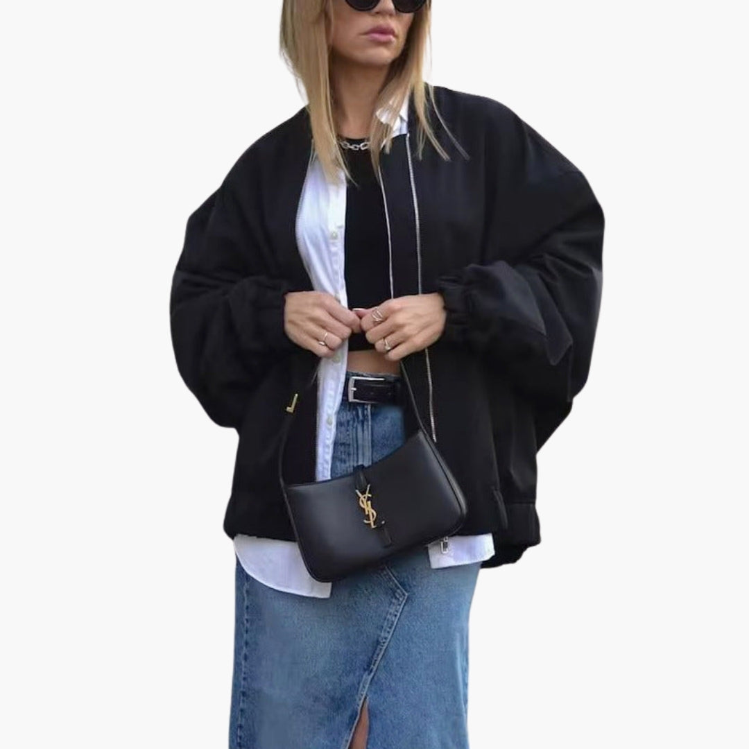 Blouson bomber til kvinder med lynlås og elastisk kant