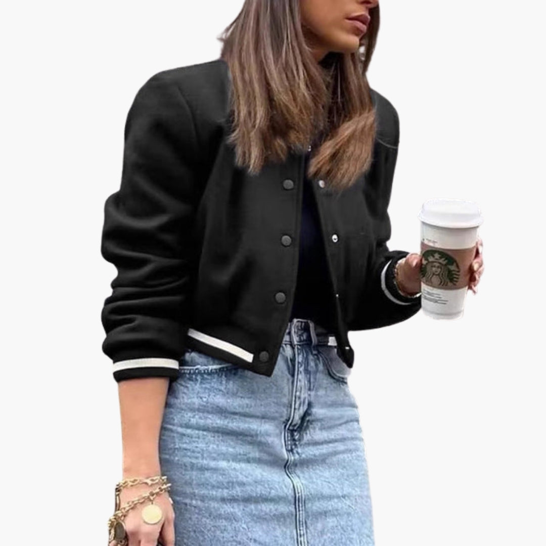Women's Bomber Jacket with Striped Ribbed Cuffs