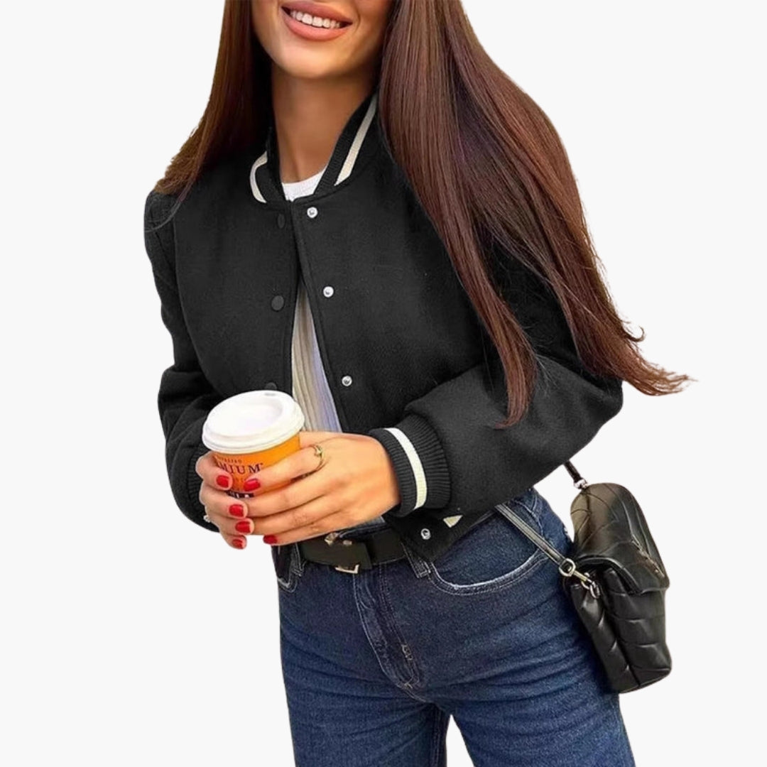 Women's Bomber Jacket with Striped Ribbed Cuffs
