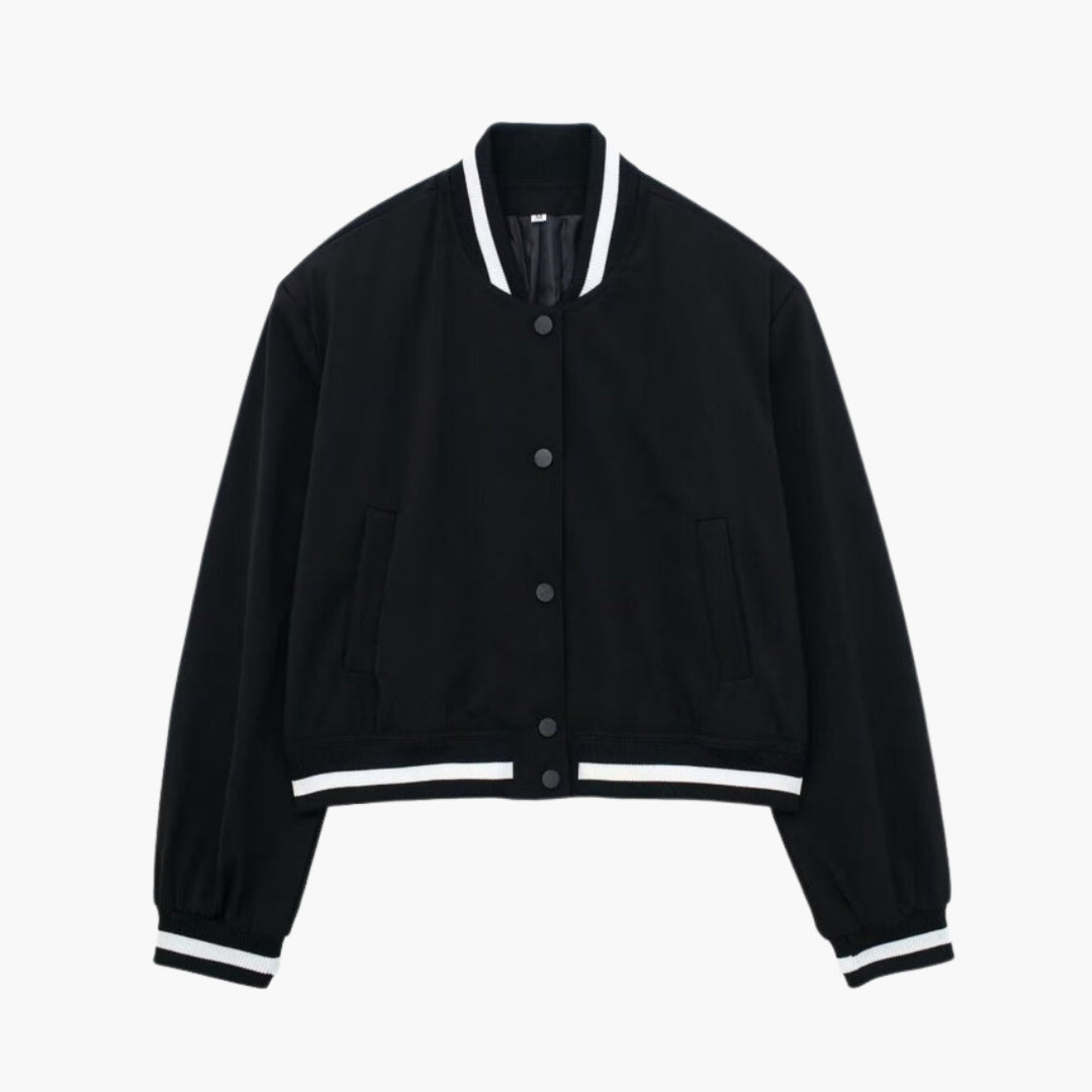Women's Bomber Jacket with Striped Ribbed Cuffs