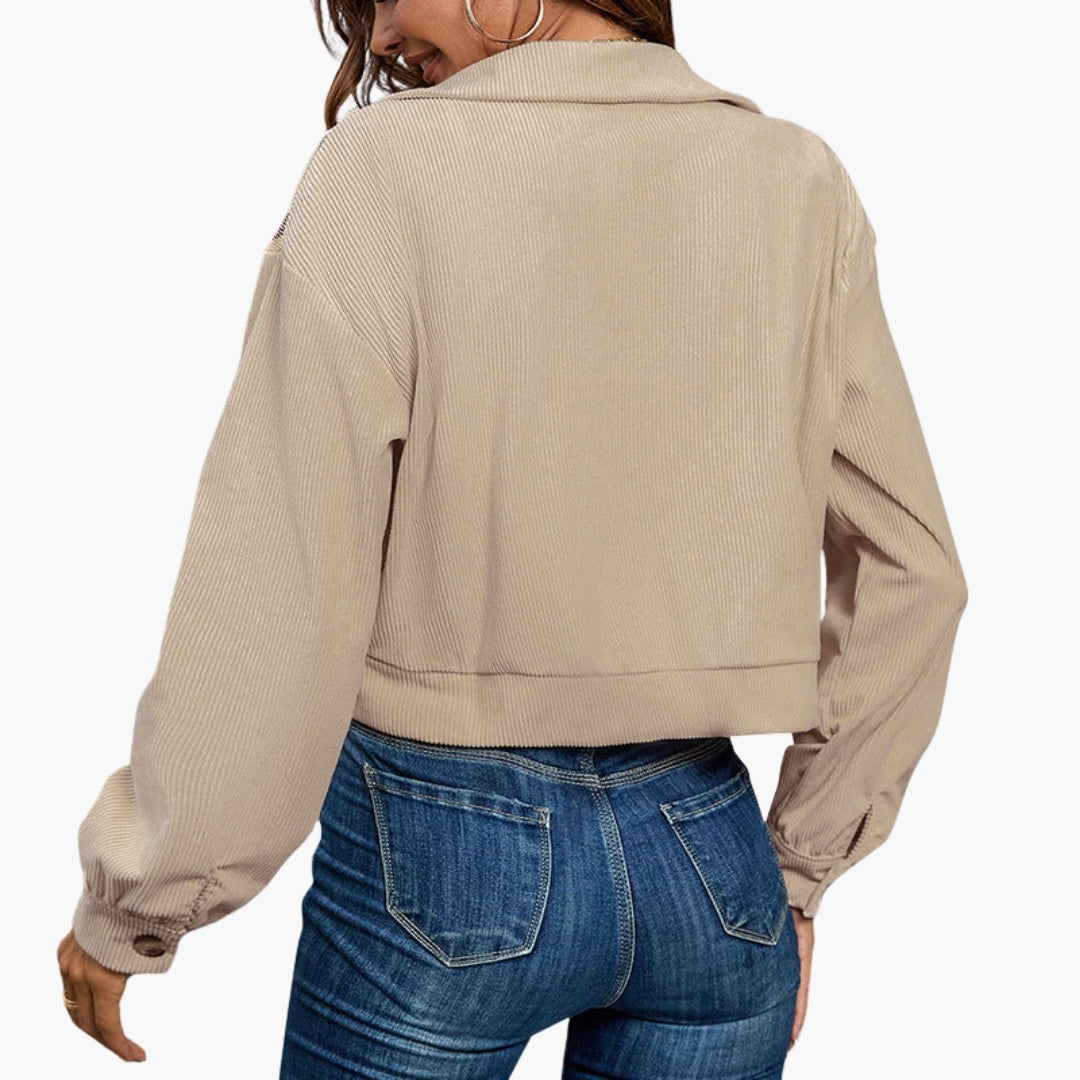 Women's Checkered Pattern Bomber Jacket with Side Pockets