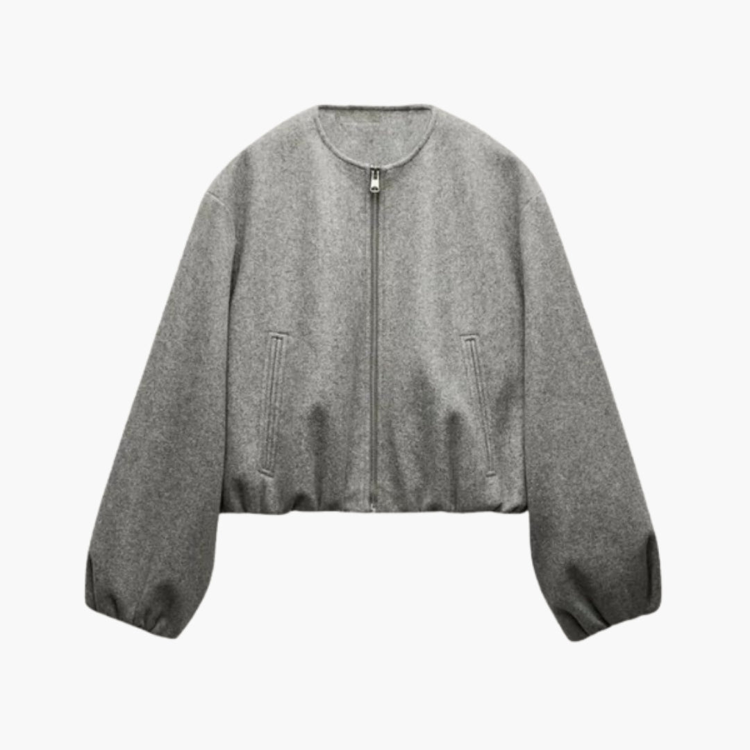 Blouson Bombers Femme avec Fermeture Éclair et Bas Élastique