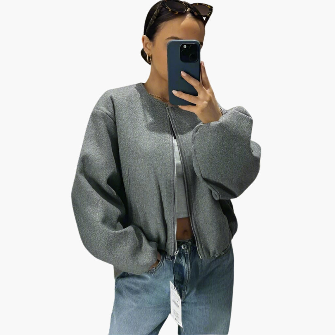 Blouson Bombers Femme avec Fermeture Éclair et Bas Élastique