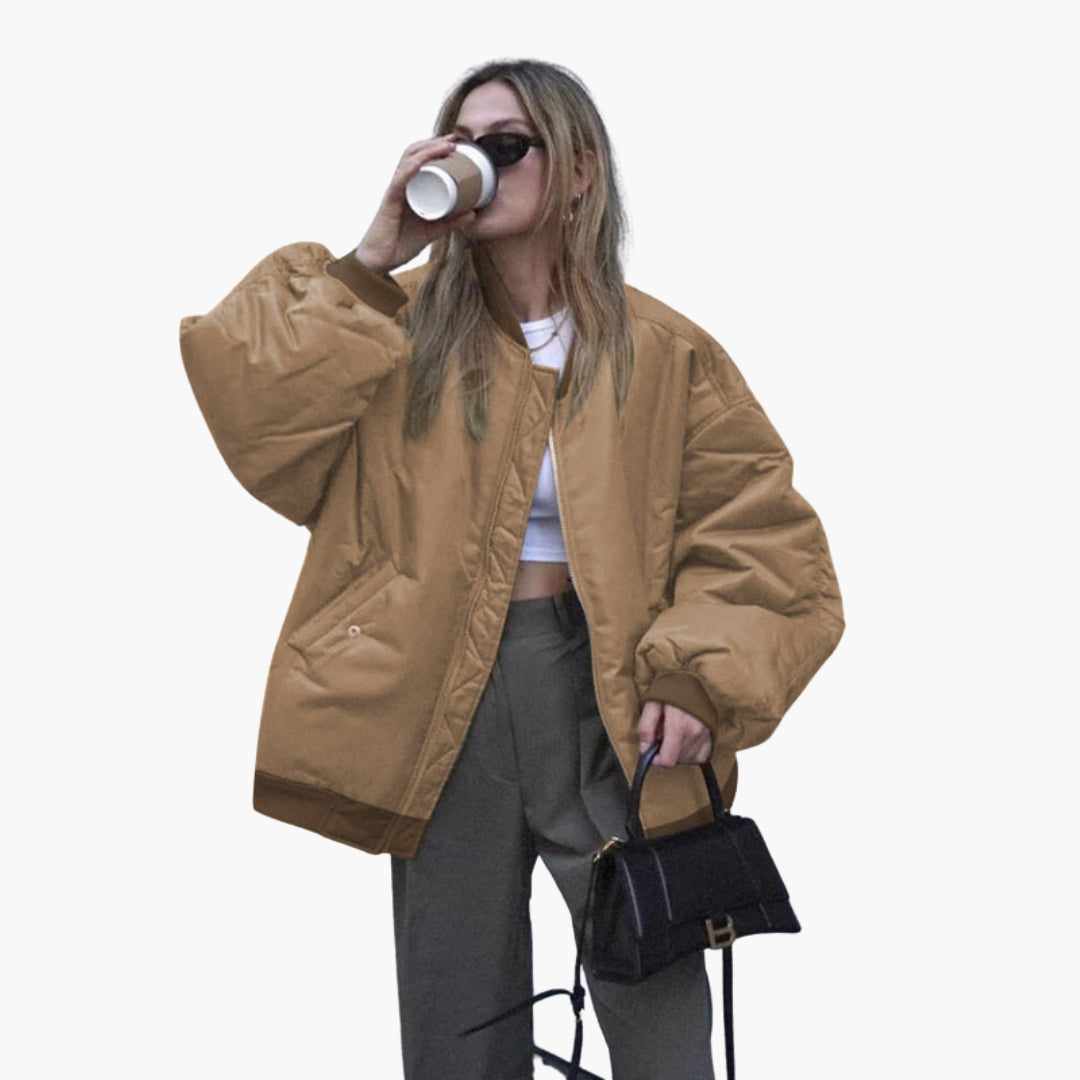 Plus Size Women's Bomber Jacket with Ribbed Cuffs