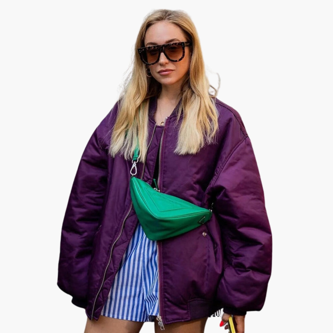 Plus Size Women's Bomber Jacket with Ribbed Cuffs