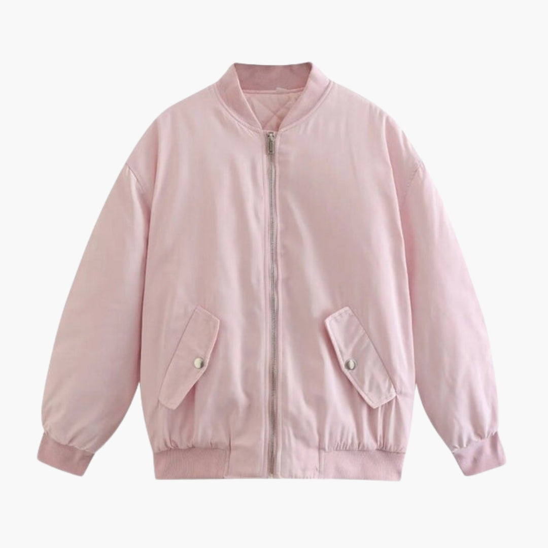 Plus Size Women's Bomber Jacket with Ribbed Cuffs