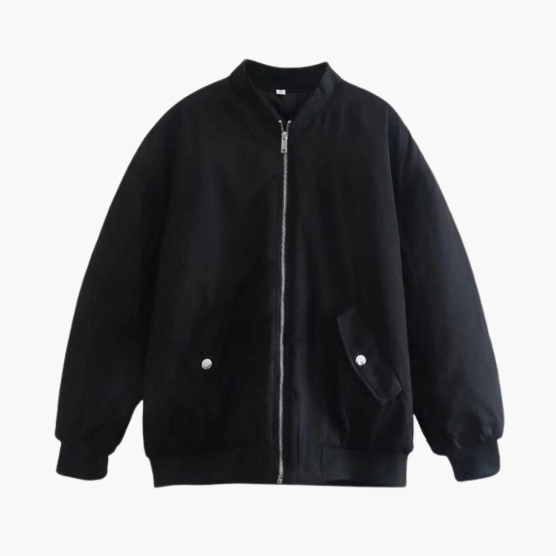 Plus Size Women's Bomber Jacket with Ribbed Cuffs