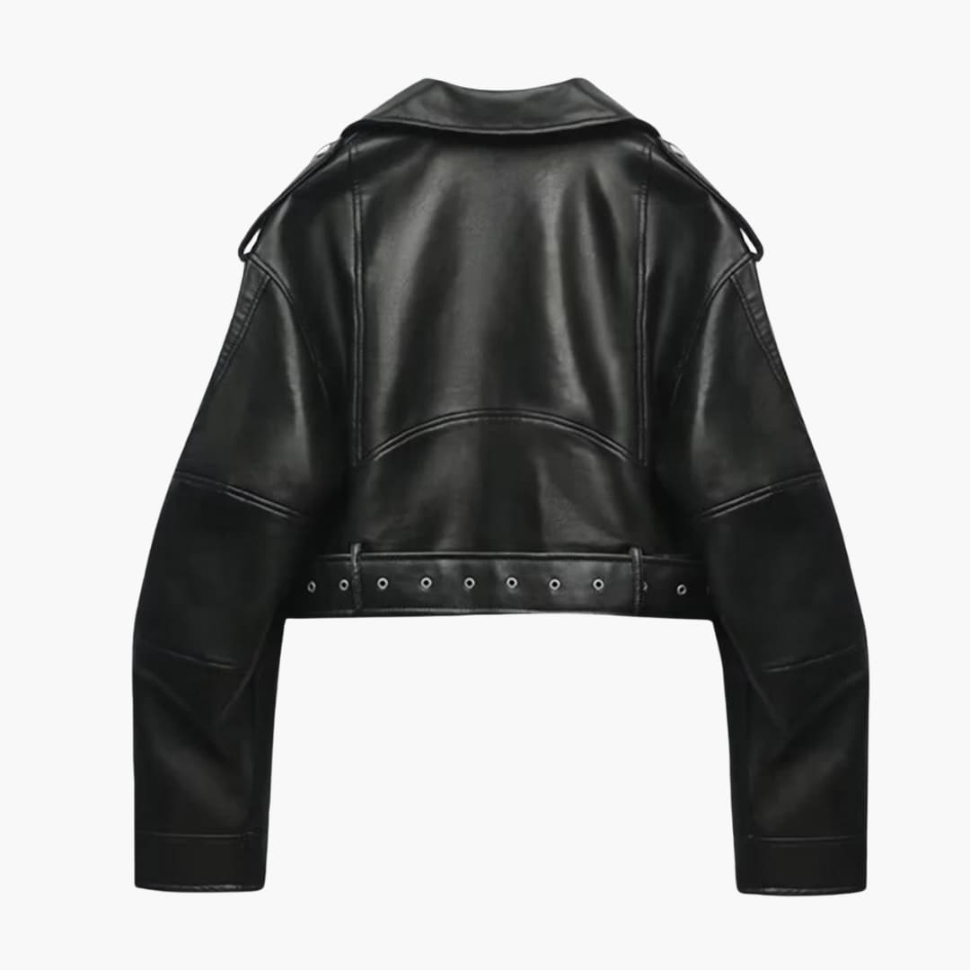 Women's Biker Jacket with Adjustable Belt
