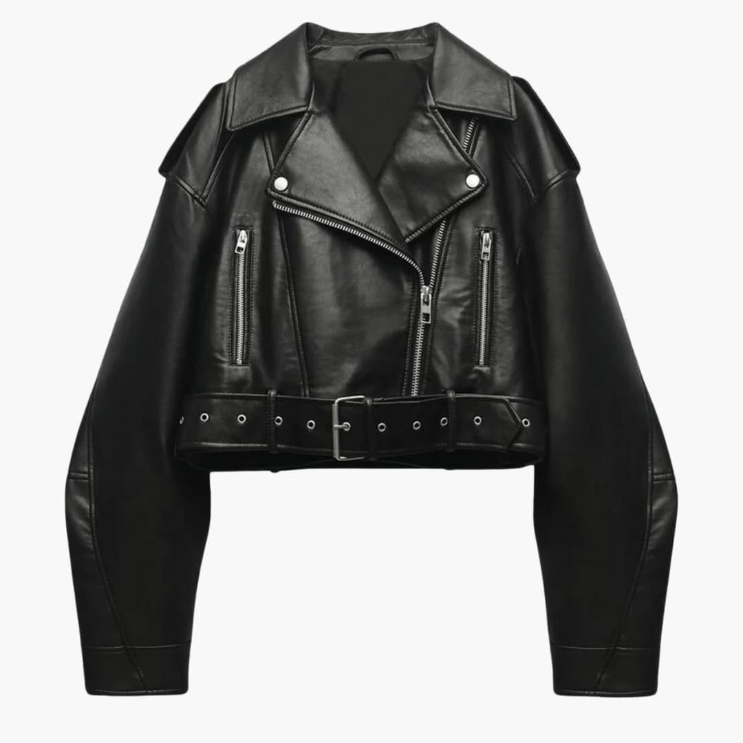 Women's Biker Jacket with Adjustable Belt