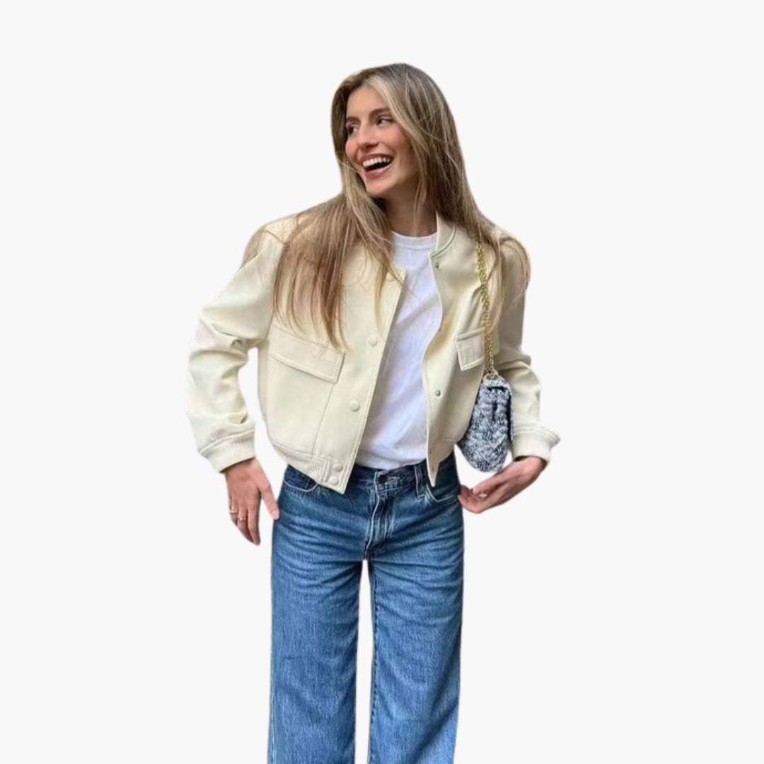 Women's short bomber jacket with flap pockets