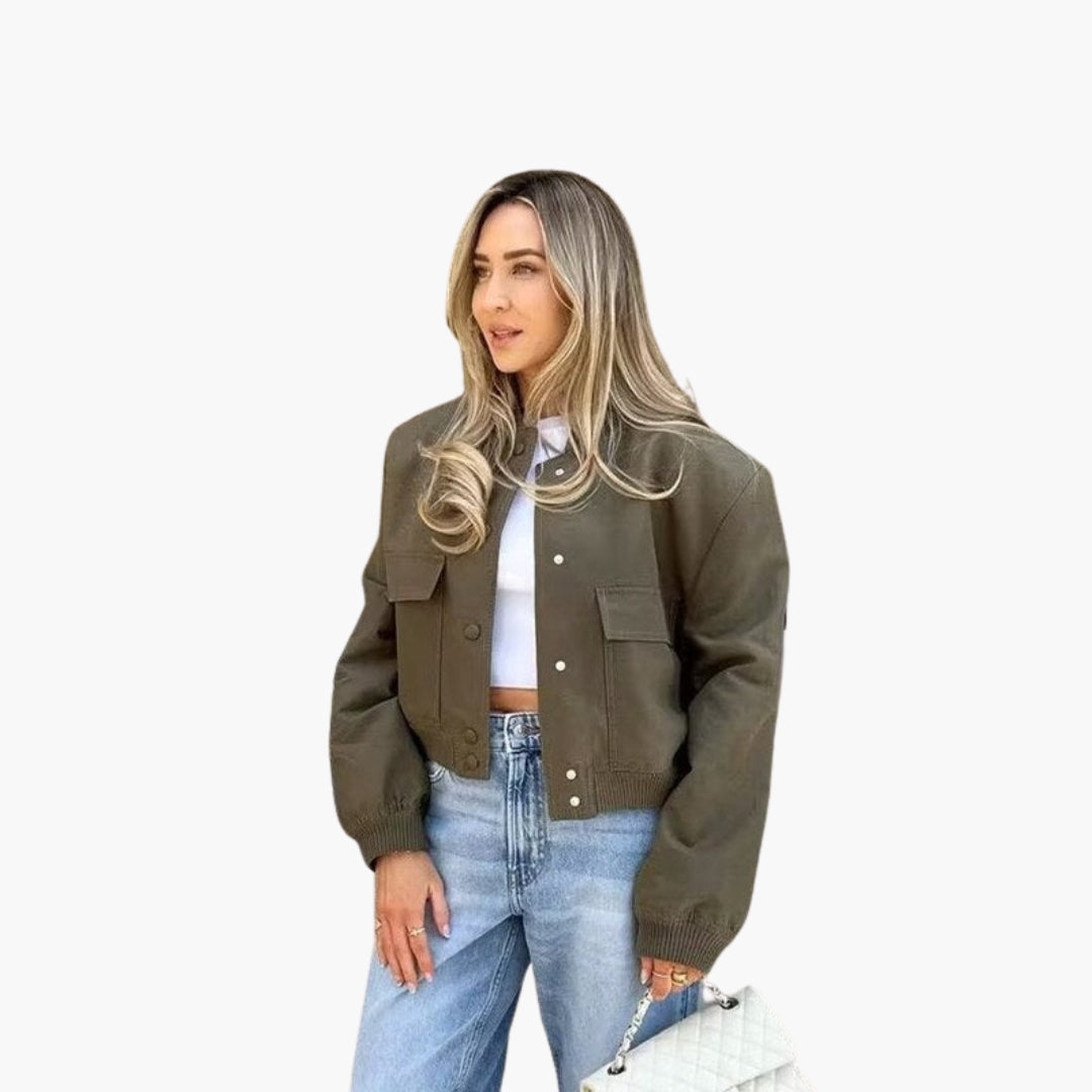 Women's short bomber jacket with flap pockets