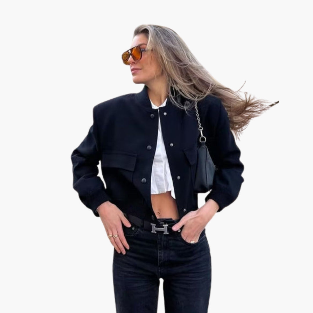 Women's short bomber jacket with flap pockets