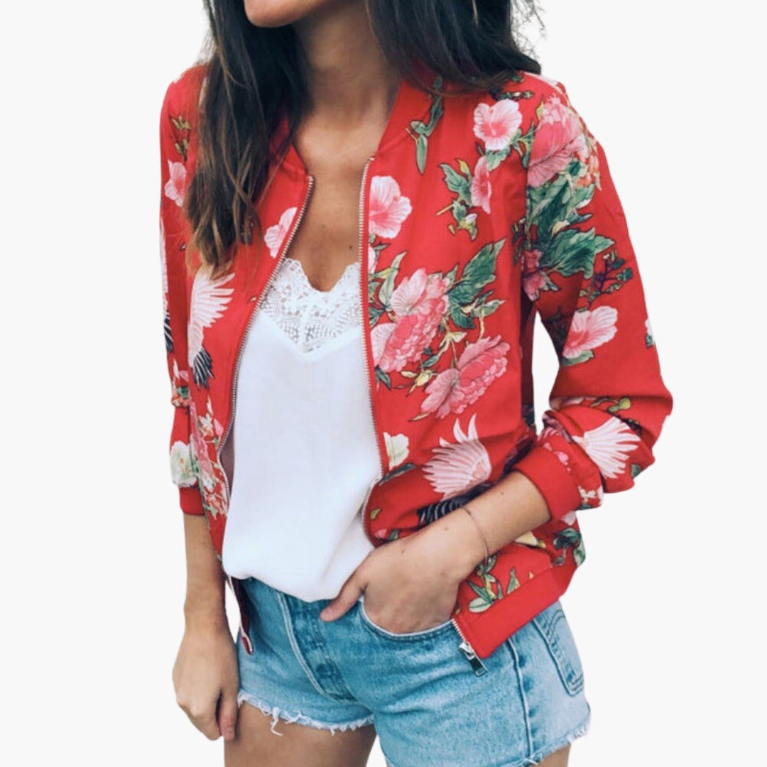 Blouson bomber femme à fermeture zippée et finitions côtelées
