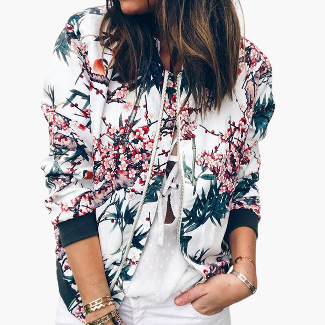 Blouson bomber femme à fermeture zippée et finitions côtelées