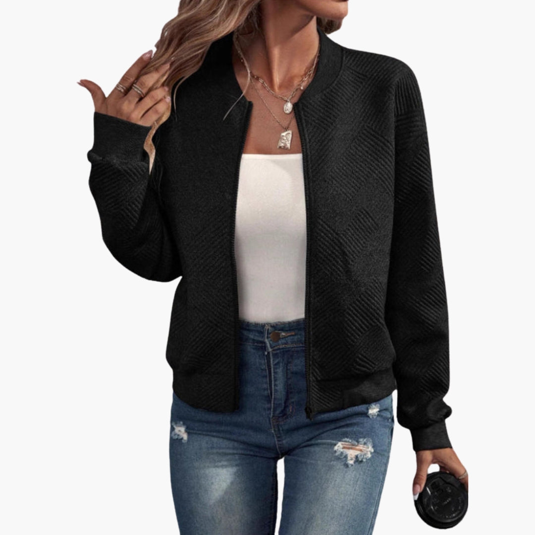 Blouson bomber femme à finitions côtelées