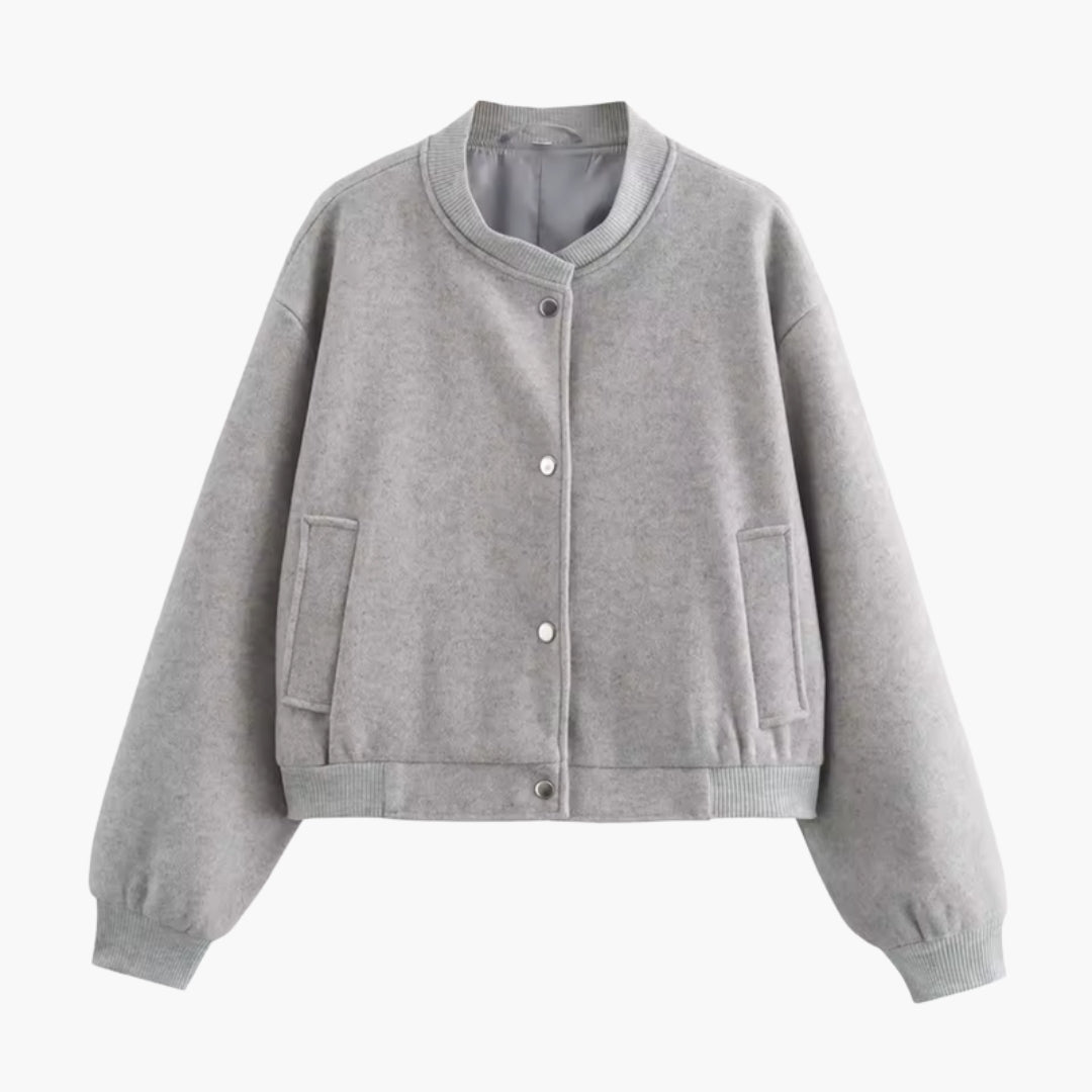 Women's bomber jacket with ribbed round collar