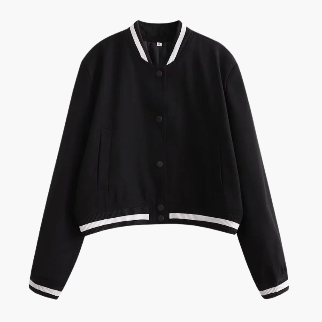 Women's bomber jacket with snap button closure