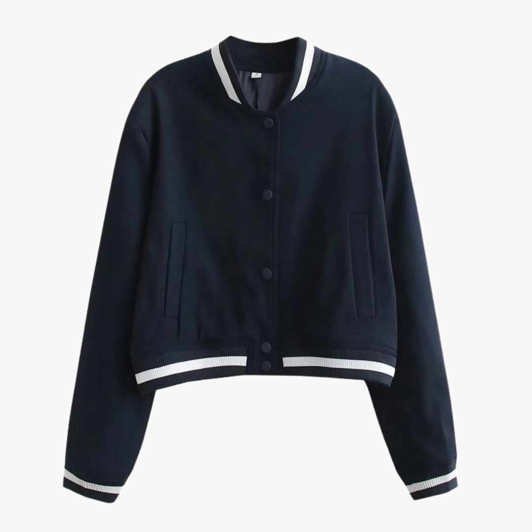 Women's bomber jacket with snap button closure