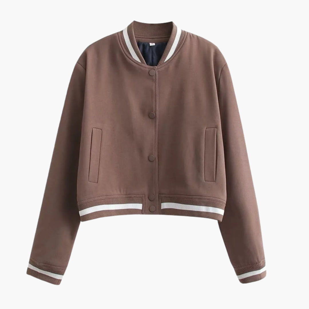 Women's bomber jacket with snap button closure