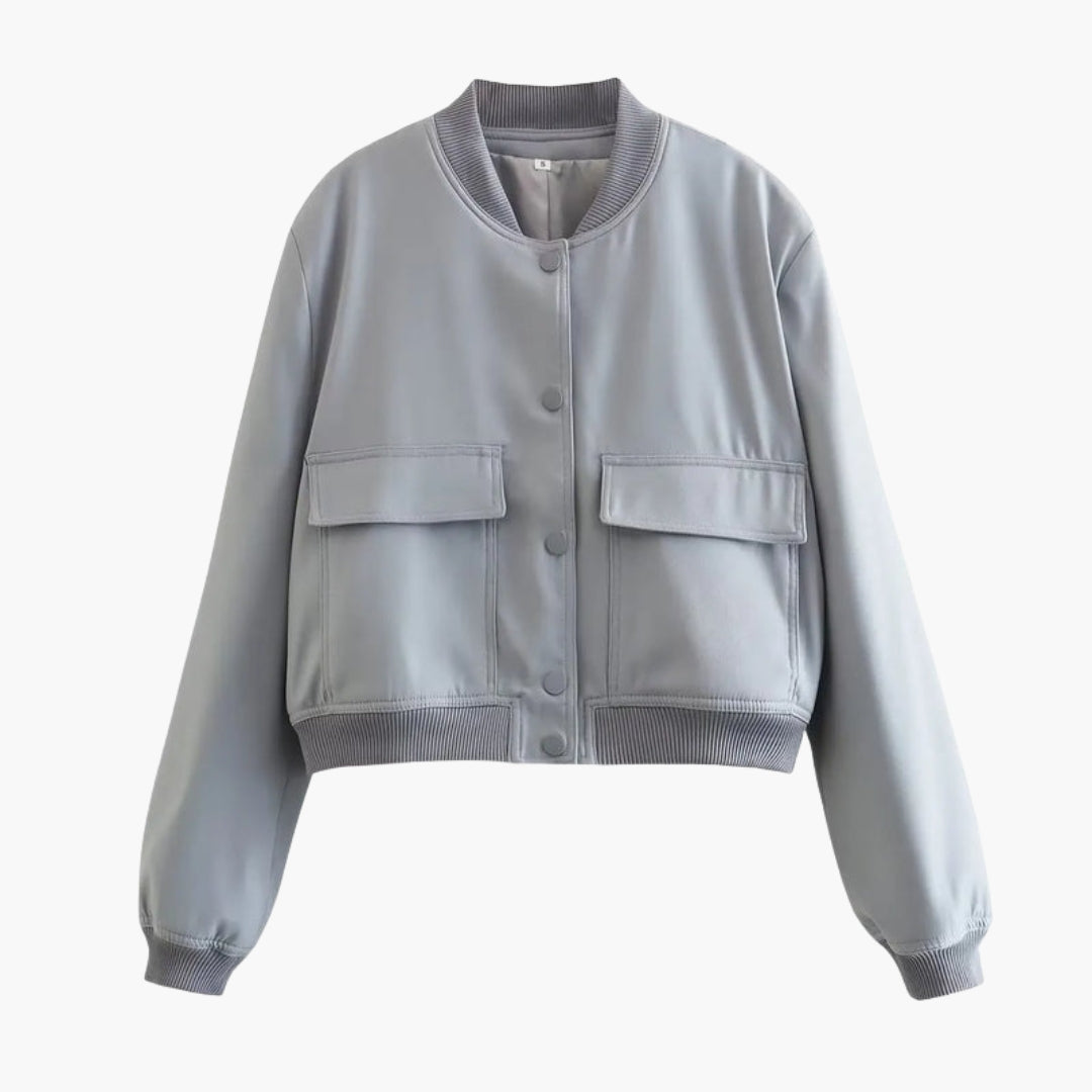 Women's bomber jacket with snap button closure