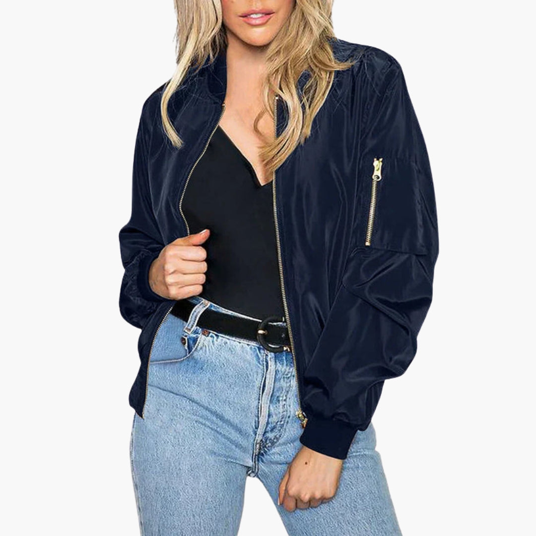 Blouson bomber femme avec finitions côtelées