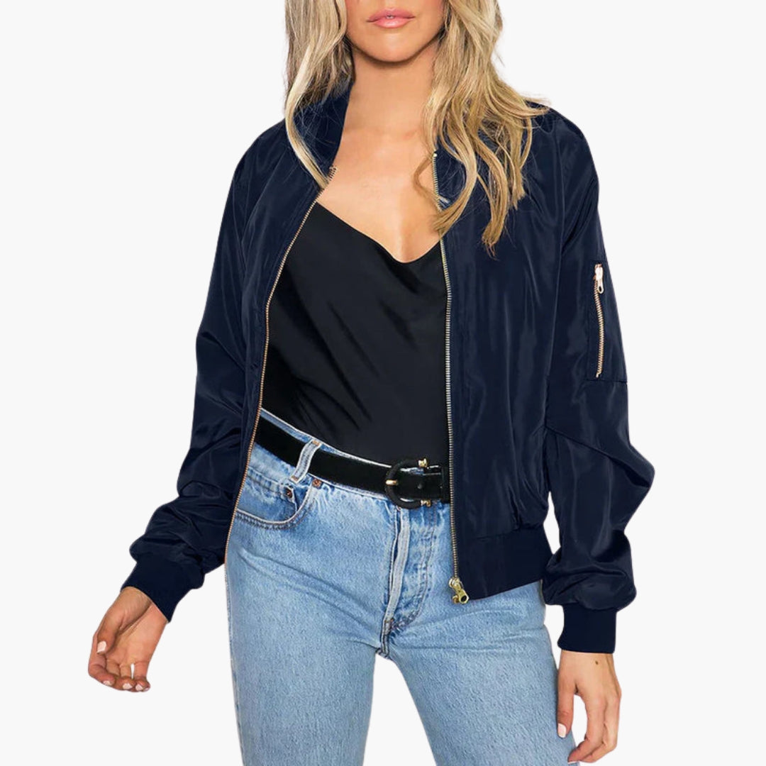 Blouson bomber femme avec finitions côtelées