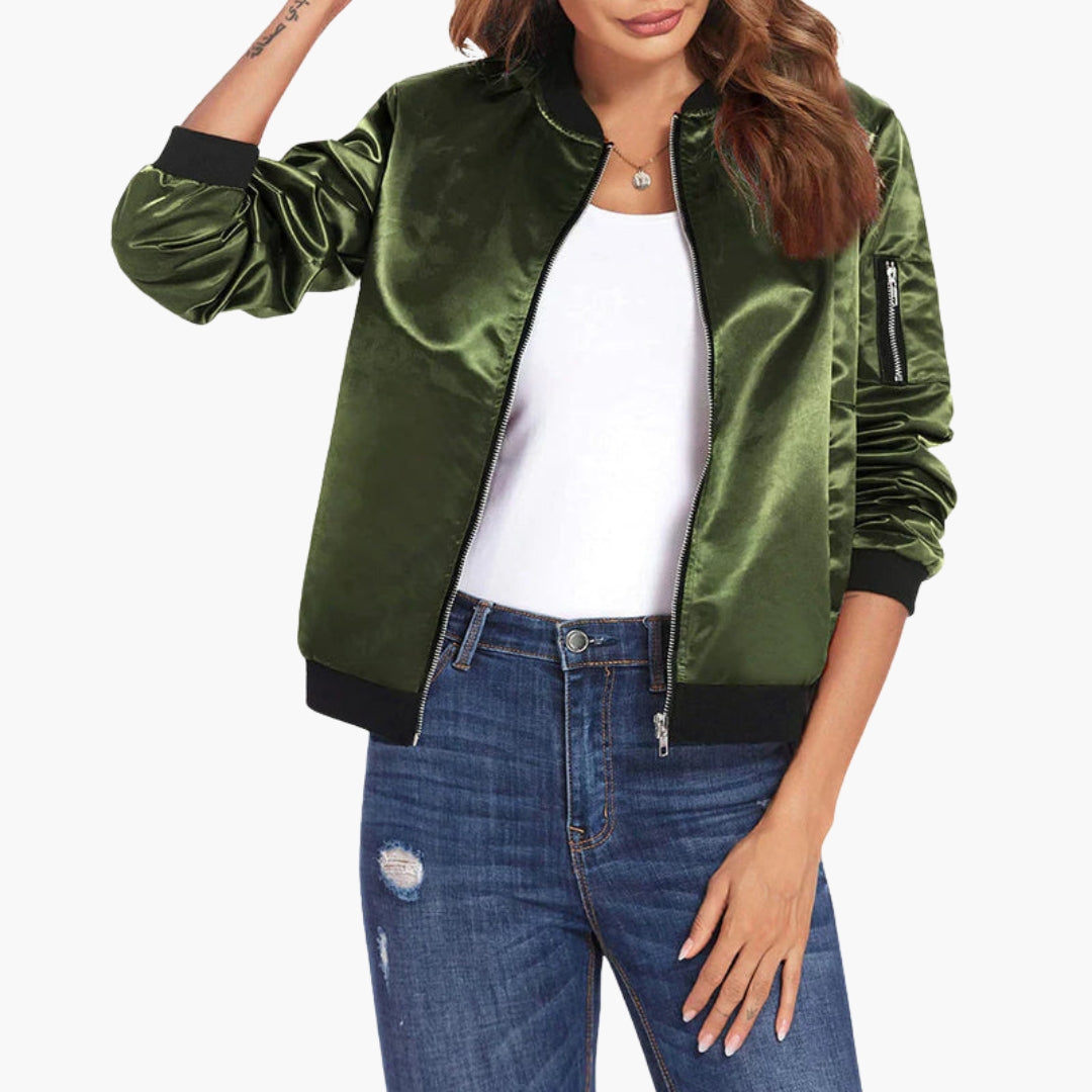 Blouson bomber femme avec finitions côtelées